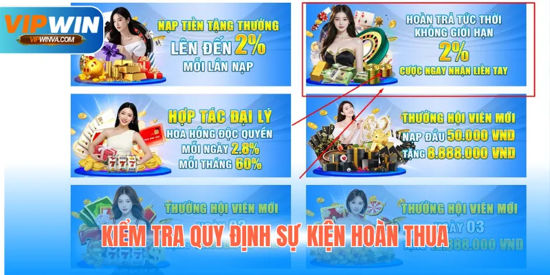 Kiểm tra quy định sự kiện hoàn thua